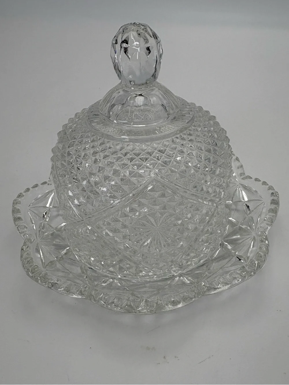 Vintage Fostoria Avon Clear Glass Ornate Domed Butter or Cheese Dish
